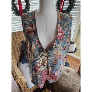Gotcha Covered Womens Vintage 90s Cottagecore Floral Vest Size L 100% Flax